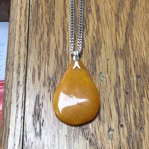 Vintage amber colored necklace silver